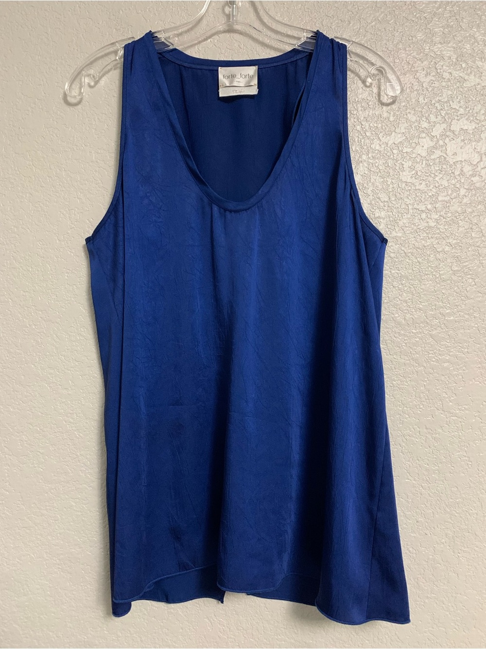 Forte Forte Tank Top Blouse Women 3/L Split Back Crinkle Satin Italy Luxury Blue